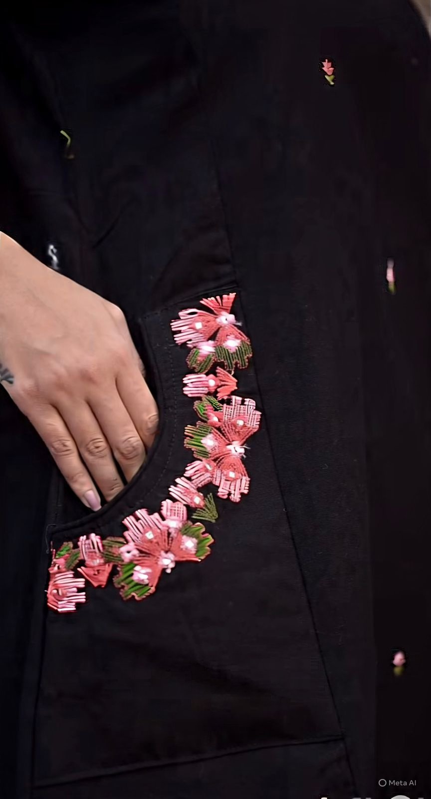 Black Cotton Coord Set with Embroidered Top and Pant